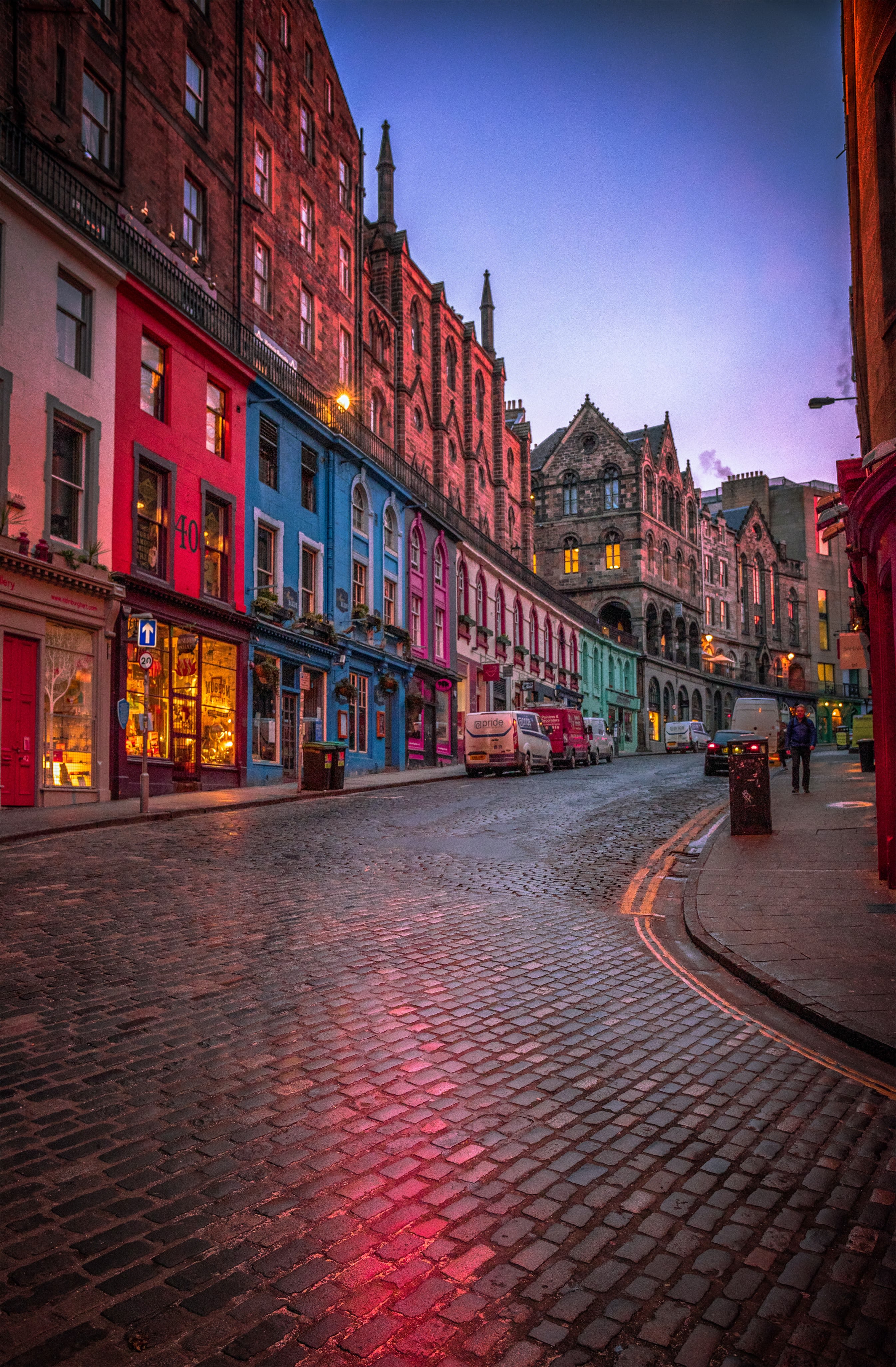 Colourful building lining a road in Edinburgh