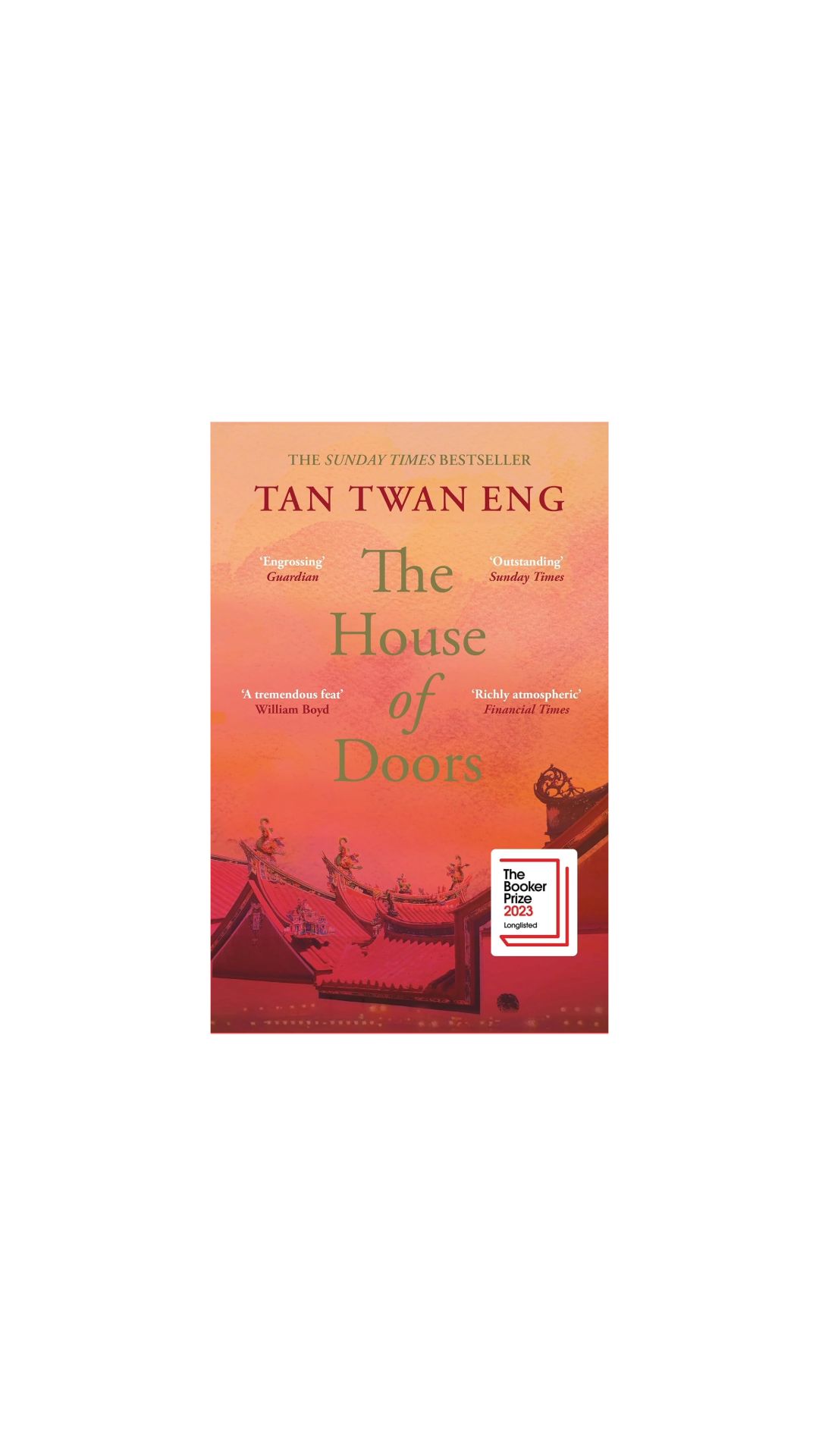 The House of Doors has an orange and red cover, the bottom showing tiled roofs with ornate carvings on them