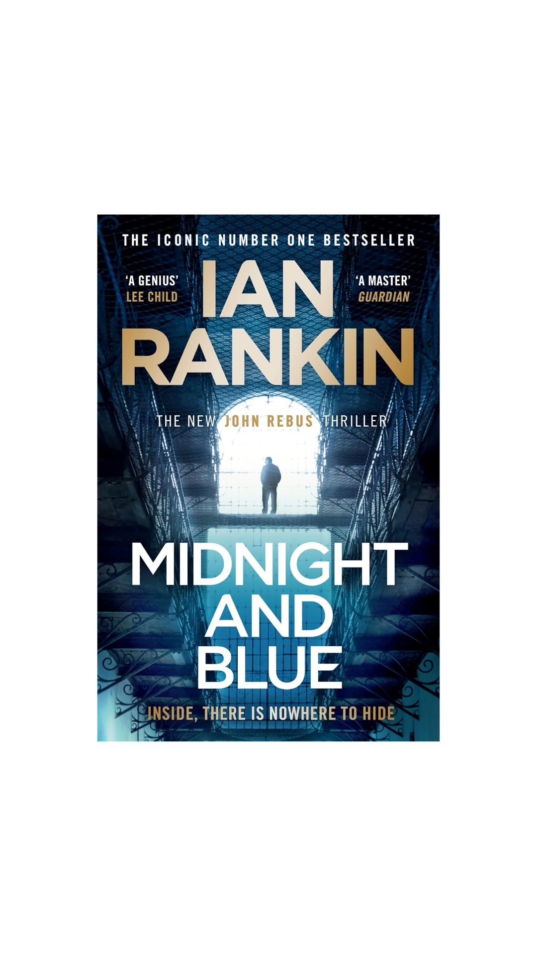 Midnight and Blue cover shows a figure standing on the upper level of a prison, shot from below
